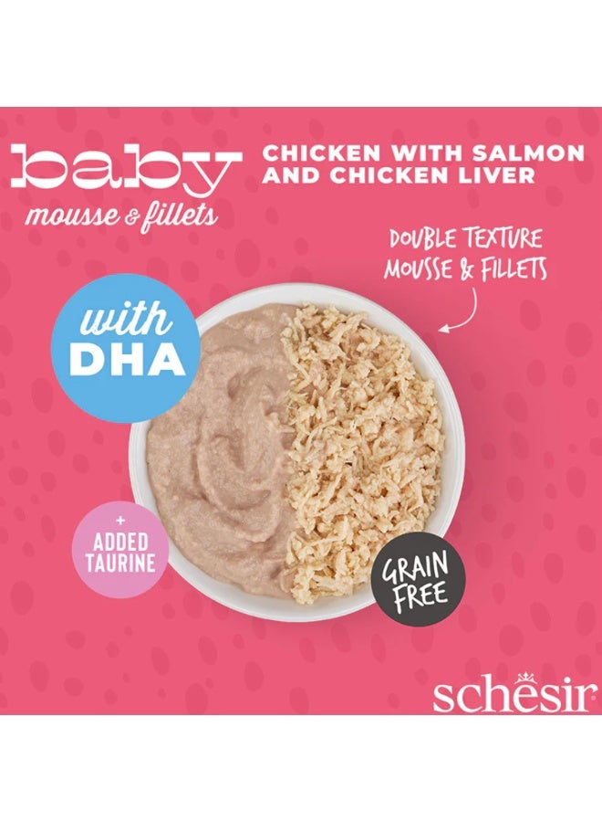 Schesir Baby Mousse & Fillets – Chicken with Salmon & Chicken Liver – Grain-Free Complete Food for Kittens 1 Month+ – 3 × 55 g (165 g) - Image 3